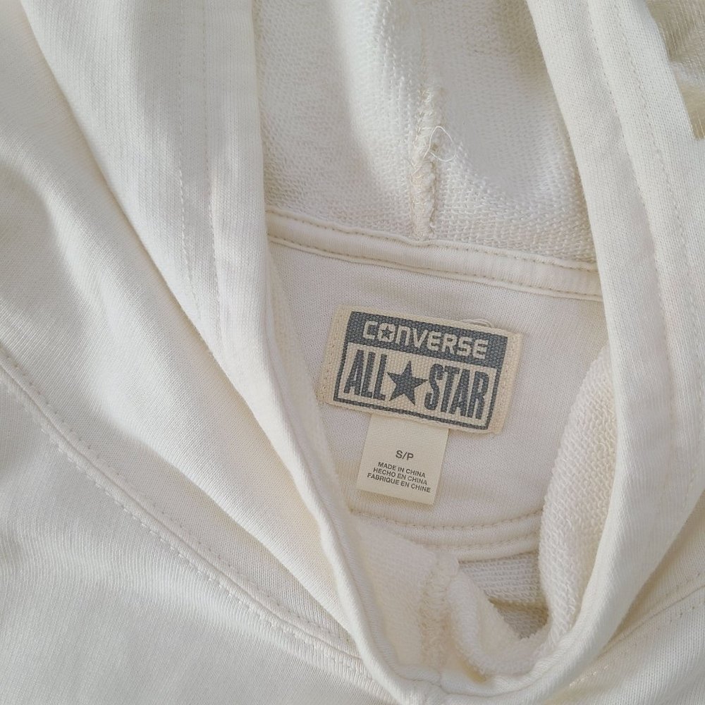 Converse Off White Cropped Cotton French Terry Pullover Hoodie  Womens SP - Picture 5 of 13